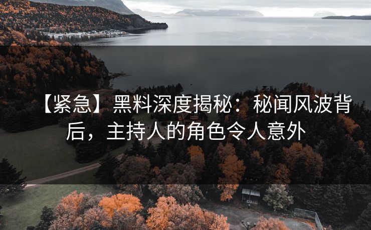 【紧急】黑料深度揭秘：秘闻风波背后，主持人的角色令人意外